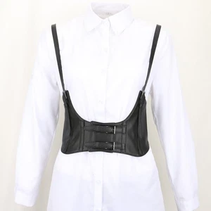 Women Harness Elastic Wide Leather Cincher Corset Underbust Suspender Waist Belt - Picture 1 of 17