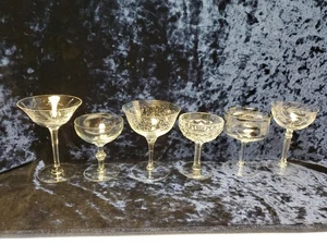 6) Vintage Mismatched Clear Crystal Champagne Coupes Stems  - Picture 1 of 7