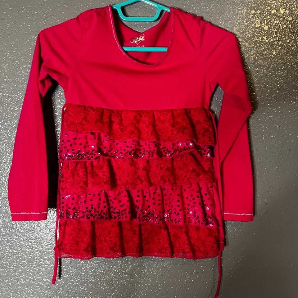 Vestido Justice Niñas Talla 8 Rojo Lentejuelas Encaje Volantes Manga Larga Vestido de Fiesta Foto 1 de 4