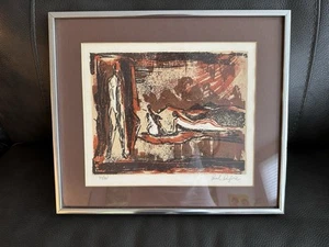 Paul Dupre signierter & nummerierter Holzschnitt 174/180 "Abstrakter Akt" orange braun 60er - Bild 1 von 11