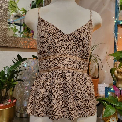 Trixxi Vintage Babydoll Cami Marrón Estampado Animal Crochet Años 90 Y2K Retro Columpio Largo Foto 1 de 4