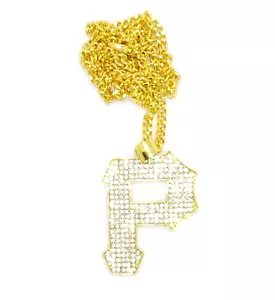 PITTSBURGH PIRATES NECKLACE Golden Gem Gold "P" Team Logo Pendant & Chain - Picture 1 of 3