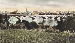 Saskatchewan Saskatoon Postcard Bridge 25th Canada RPPC Hand Colored Real Photo - Picture 1 of 3