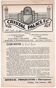CRYSTAL PALACE V ROTHERHAM 1955/6 FRIENDLY - Picture 1 of 1