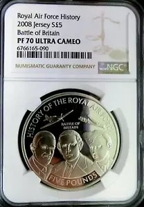 NGC PF70 Ultra Cameo-Jersey 2008 Battle of Britain Silver £5 Prefect Proof RARE - Picture 1 of 4