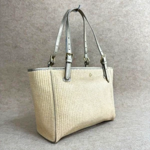 Tory Burch Basket Bag Beuteltasche Tasche Stroh Leder grau beige echt - Bild 1 von 5