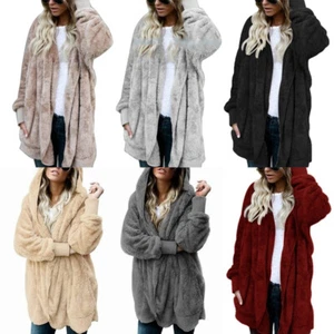 Plus Size Womens Teddy Bear Coat Cardigan Fleece Fur Hooded Fluffy Jacket Tops - Picture 1 of 19