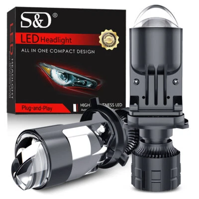 2X Mini Laser H4 Bi-LED Projector Hyperboloid Lens Motorcycle Headlight Retrofit - Image 1 of 4