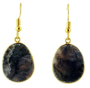 Brand New Pretty Juni Agate Multifaceted Stone 18K Gold Plated Drop Earrings  - Picture 1 of 4