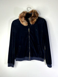 Chaqueta Lauren Ralph Lauren para mujer Petite M azul marino terciopelo cuello de piel - Imagen 1 de 10