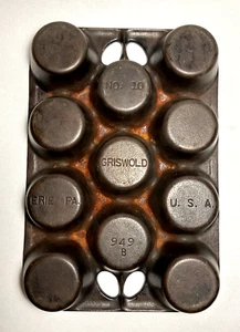 GRISWOLD ~ PADELLA PER MUFFIN/POPOVER vintage in ghisa (#10, p/n 949B) ~ ERIE PA - Foto 1 di 6