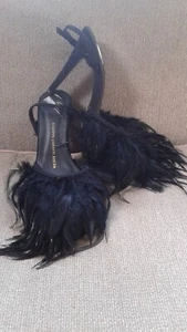 GIUSEPPE ZANOTTI WOMEN FEATHER HEELS SHOES SIZE 40 BLACK COLOR - Picture 1 of 6