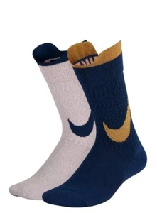 NIke Girl`s 2PK Glitter Swoosh Crew Socks Blue/Pink Small 3Y-5Y SX7311-938 - Picture 1 of 5