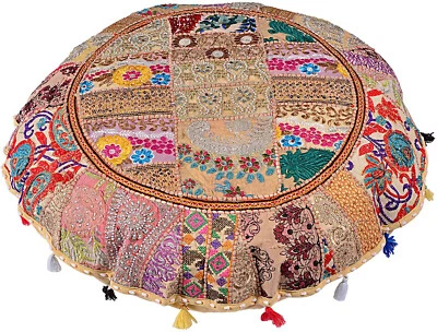 Funda de cojín de piso redonda vintage 32" india hecha a mano con retazos decoración almohadaO Foto 1 de 4