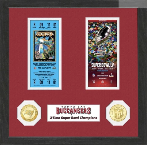 Tampa Bay Buccaneers 2X Super Bowl Champions Ticket Collection W/ Bronze Coins Cover