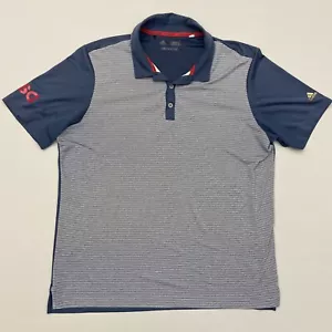 Adidas USA GOLF Polo Shirt Uomo L Blu Grigio Climachill Rigato Manica Corta #H - Foto 1 di 9