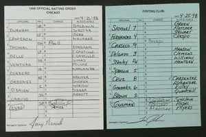Chicago 25.04.98 Baseball Orig Game Used Lineup Cards From Umpire Don Denkinger - Bild 1 von 5