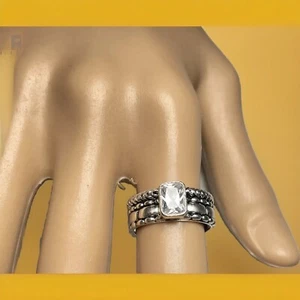 Vintage Sterling Silver 925 Wide Band Ring with 1 CT Clear Stone Size 6.75. - Picture 1 of 18