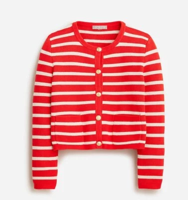J.Crew Emilie 女士夹克 XL 红色条纹摩洛哥沙布口袋毛衣 二手状况完好 — 第 1/4 张图片