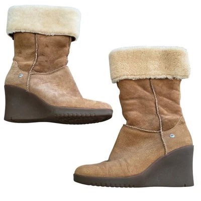 Bota Ugg Joslyn 1941 gamuza camel cuero cuña piel de oveja talla 9 invierno informal Foto 1 de 4