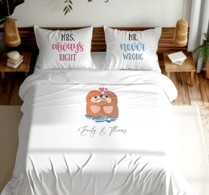 Personalised duvet set Bridal gift,Wedding otter print duvet COVER, bedroom item - Picture 1 of 3
