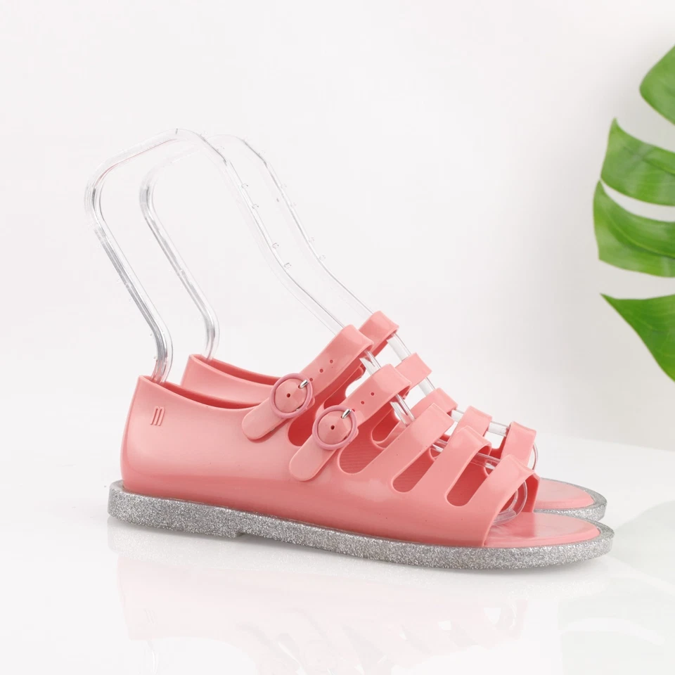 Sandalia Melissa Broadway para mujer talla 9 rosa gelatina pescador plateado brillo zapato Foto 1 de 4