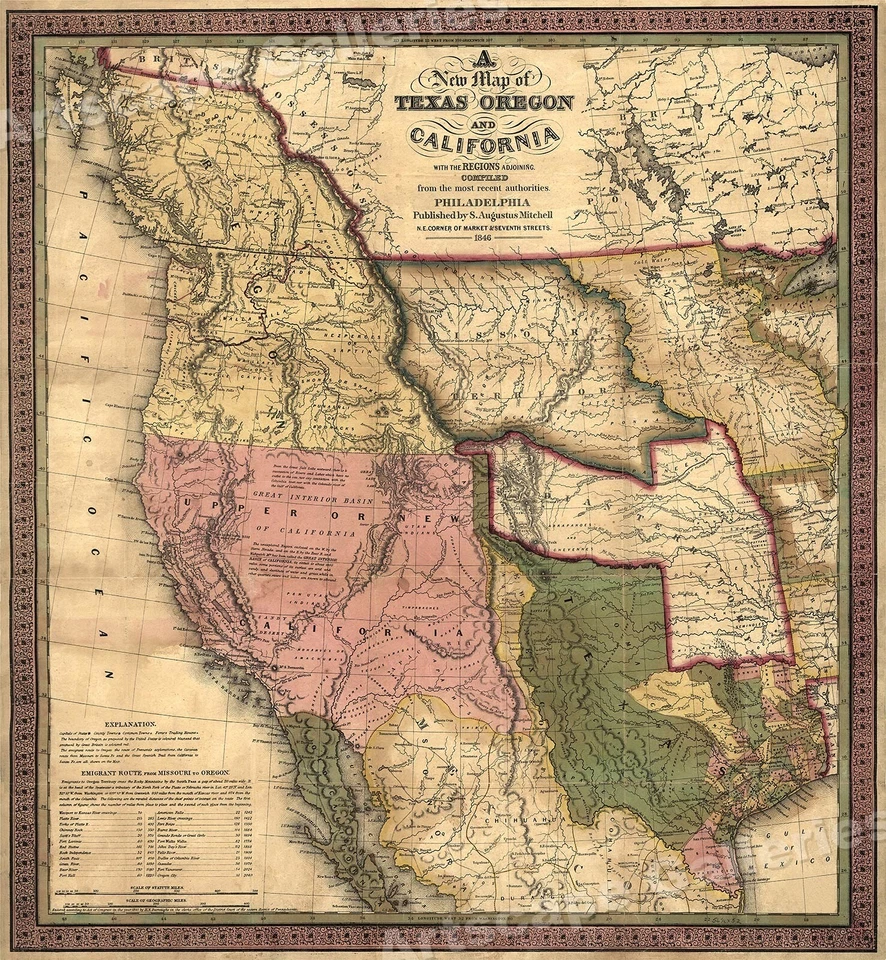 Historic 1840s Map of Texas Oregon & California Western US -  24x26 - Image 1 of 3