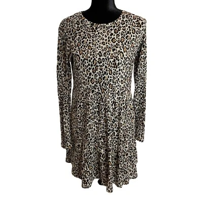 Zara Trafaluc Size Large Leopard Print Long Sleeve Tunic Shift Dress Party - Image 1 of 4