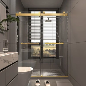 56-60" Wx76" H Frameless Double Sliding Shower Door ,3/8 inches Tempered Glass - Picture 1 of 9