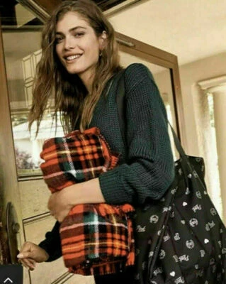 $85 NOVO VICTORIA'S SECRET PINK Bolsa Preta & Xadrez Macia Aconchegante Pelúcia COBERTOR DE JOGAR - Imagem 1 de 3