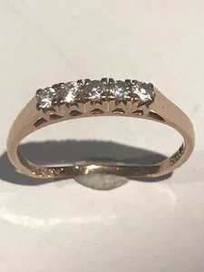 Anillo Diamonique DQ de 5 piedras de oro rosa de 14k talla 7,5 - Imagen 1 de 11