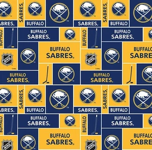 BTHY NHL Hockey Buffalo Sabres Block Allover Cotton Fabric BY 1/2 YARD - Picture 1 of 1