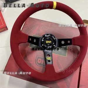Deep Dish Red Suede Racing Steering Wheel Fit MOMO Hub OMP Hub Drifting 345MM - Picture 1 of 5