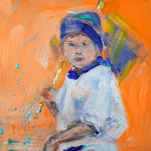 Original Painting by Darlene Pucillo, Little Warrior Angel 5x5" - baseball flag - Picture 1 of 4