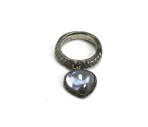 Belle Etoile Sterling Silver & Blue Heart Shaped Dangle CZ Ring, Size 5 - Picture 1 of 7