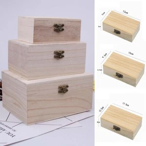 1pcs/3pcs Wooden Box With Hinged Lid Storage Box S / M / L Lid Paulownia Crate - Picture 1 of 45