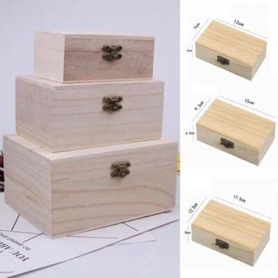 1pcs/3pcs Wooden Box With Hinged Lid Storage Box S / M / L Lid Paulownia Crate - Image 1 of 4