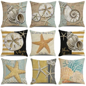 Beach Starfish Shell Cushion Covers Nautical Conch Patio Couch Sofa Pillow Case - Picture 1 of 47