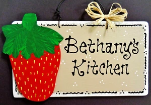 STRAWBERRY Personalized KITCHEN SIGN Strawberries Wall Art Name Plaque Decor - Picture 1 of 1