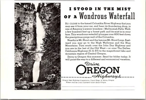 PRINT AD 1936 Drive Oregon Highways Wondrous Waterfall SMALL 4 x 6 - Picture 1 of 3