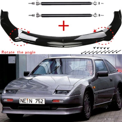 For Nissan 300ZX 1990-1996 Gloss Black Front Bumper Lip Splitter Spoiler + Rods - Image 1 of 4