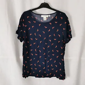Ladies Top Size 16 H&M Navy Blouse Koi Carp Fish Print Smart Day Office Work  - Picture 1 of 6