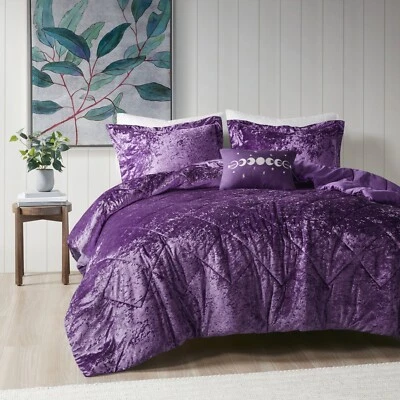 Intelligent Design Soft Velvet Comforter Set Queen W/ Pillow Purple (4-Piece) - Image 1 of 4