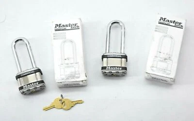 Lot Of 2 Master Lock Magnum Keyed Long Shackle Square Stainless Steel Padlock - Image 1 of 4