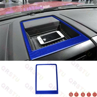 Cubierta de embellecedor de panel de caja de almacenamiento interior de fibra de carbono azul para Ford F-150 Foto 1 de 4