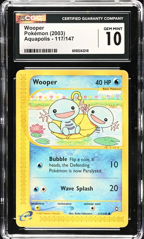 CGC 10 GEM MINT Wooper 117/147 Aquapolis Vintage WOTC 2003 Pokémon Card - Image 1 of 2