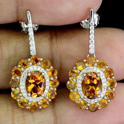Pendientes de plata de ley 925 ovalados citrino 8x6 mm joyas de piedras preciosas naturales Foto 1 de 4