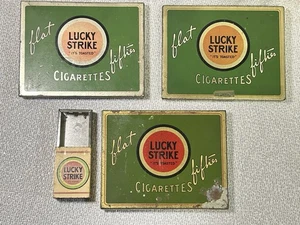3 Vintage 1930’s Lucky Strike Flat Fifties Cigarette Tins & Slide Ashtray - Picture 1 of 12