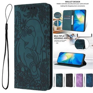 For Samsung S25 Ultra S24 Plus S23 Elephant Pattern Wallet Case Flip Stand Cover - Picture 1 of 16