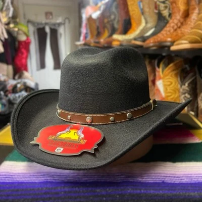 Sombrero de vaquero negro para niños. Sombrero occidental de fieltro para niños. Sombrero De Niño Foto 1 de 4